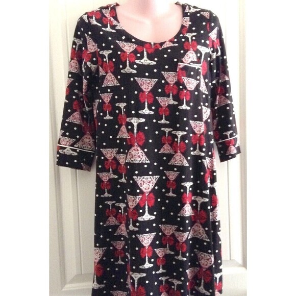 Soma Women's Night Shirt Nightgown XS Black Red White Martini Glass Polka Dots - Picture 1 of 4
